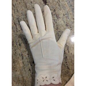 Vintage Womens Size L/XL 7.5 Yellow Nylon Stretch Gloves Flower Wrist